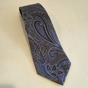 Ermenegildo Zegna Italy Blue Gray Paisley Classic Thick Silk Tie 3 1/2 X 59 Logo